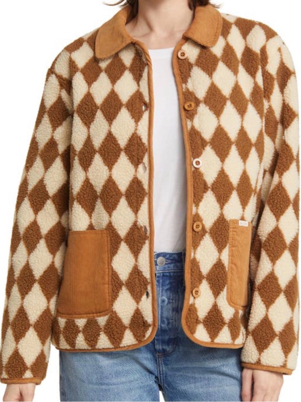 Brixton Wylie Diamond Pattern Sherpa hi pile Fleece Jacket XSmall New